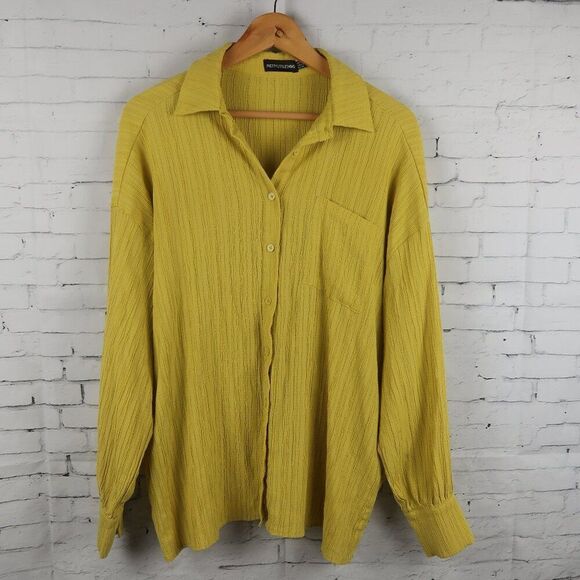 PRETTYLITTLETHING YELLOW GOLD LONG SLEEVE BUTTON DOWN TOP SIZE 2 - Picture 1 of 7